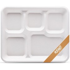 FOOGO Green Eco Friendly Disposable Trays Sugarcane Bagasse 5 Compartment Plates