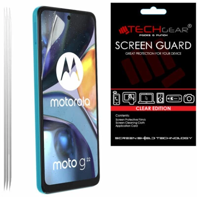 3 Pack TECHGEAR CLEAR Screen Protector Guards For Motorola Moto G22