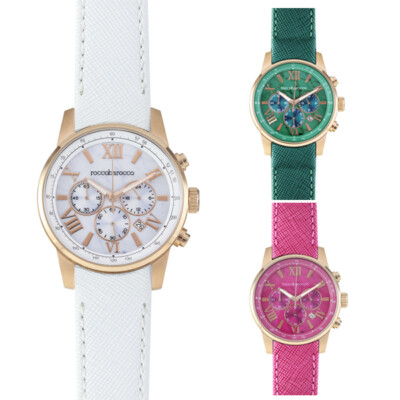 ROCCOBAROCCO SPORT Chrono Rosè Leather Cordura Colorful 50mt Men Women Watch