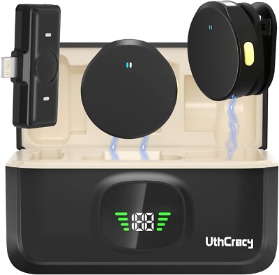 2 Pcs Wireless Lavalier Microphone with Charging Case Audio Clip on Lapel Mic