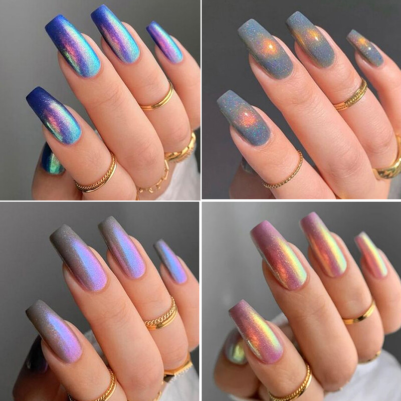 Holographic Chrome Pigment Aurora Nail Glitter Nail Powder Rainbow Nail