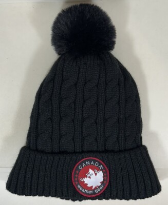 Canada Weather Gear Hat Beanie Unisex Black Plush Lined Pom Cap Winter Warm Canada Weather Gear Black Knitted Hat with | Mercari main image 4