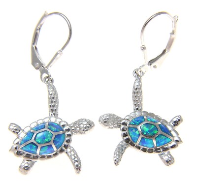 925 STERLING SILVER HAWAIIAN HONU SEA TURTLE OPAL LEVERBACK EARRINGS