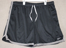 Nike Swoosh Shorts XL 16-18 Black Silver Striped Embroidered Logo Athletic