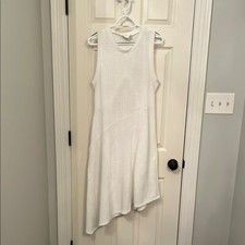 ASOS Design Women's White Knit Asymmetrical Midi Dress Sz 14 Keyhole Beach