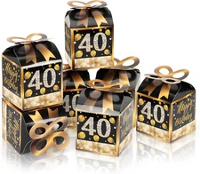 Square Boxes for Gifts, Black and Gold Decorations Box, 40Th Birthday Favor Bags