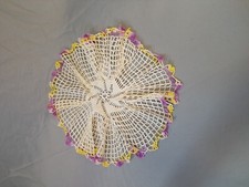 VINTAGE Handmade Cream Pink Crochet Round Doilie Centrepiece Traycloth 14"