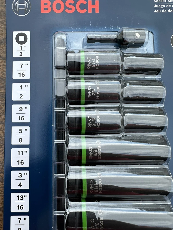 Bosch ITDSO12V10 10 pc. Impact Tough Deep Well 1/2" Socket Set with 1/4" Hex NEW - Image 2 of 4