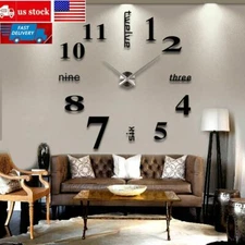 Modern DIY Large Wall Clock 3D Mirror Surface Sticker Home Office Room Decor Set