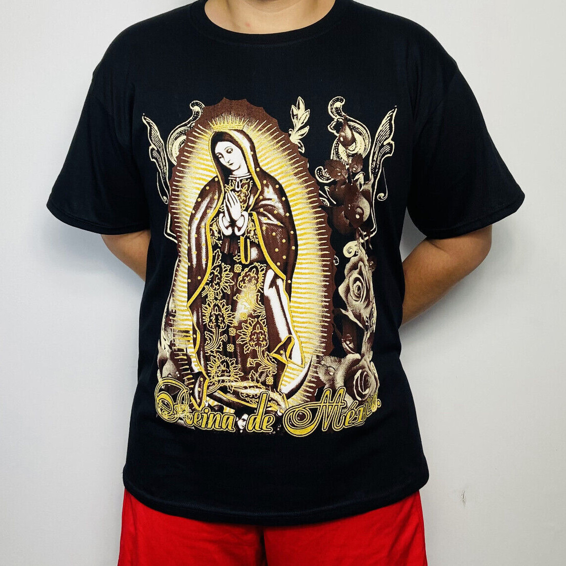 Virgen de Guadalupe Morena Reina Mexico Maria Playera Negra Black