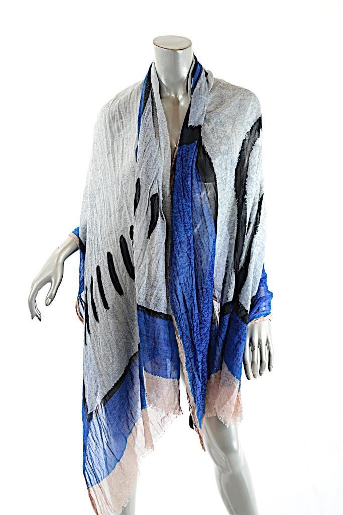 Foulard En Coton Fin Mii - Multicolore, Bord Effiloché - Dimensions 78 X 46 Cm - Occasion Excellent état