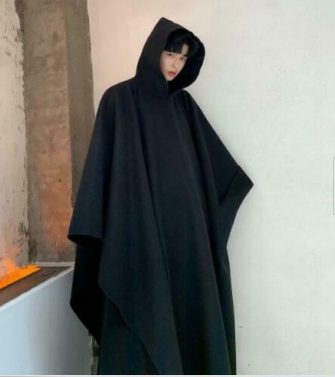 Mens Fashion Hooded Wool Blend Pullover Oversize Cloak Cape Mens Fashion Hooded Wool Blend Pullover Oversize Cloak Cape