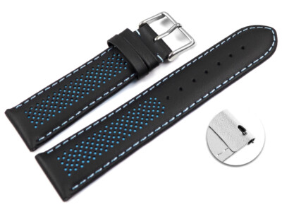 Schnellwechsel Uhrenarmband Leder gelocht Two-Colors schwarz-hellblau 18mm 20mm 