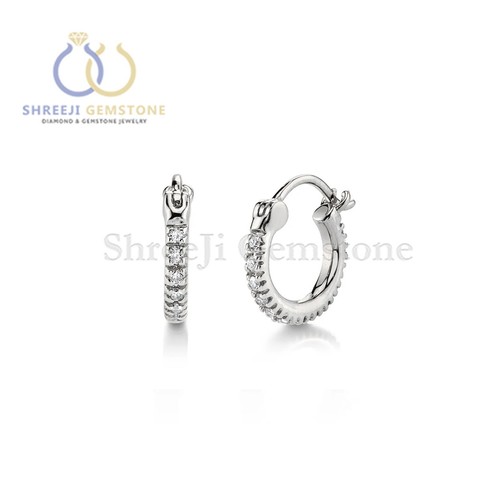 Pave Diamond Mini Huggie Hoop Earrings 9k Yellow Gold Minimalist Jewelry Gift - Picture 4 of 4