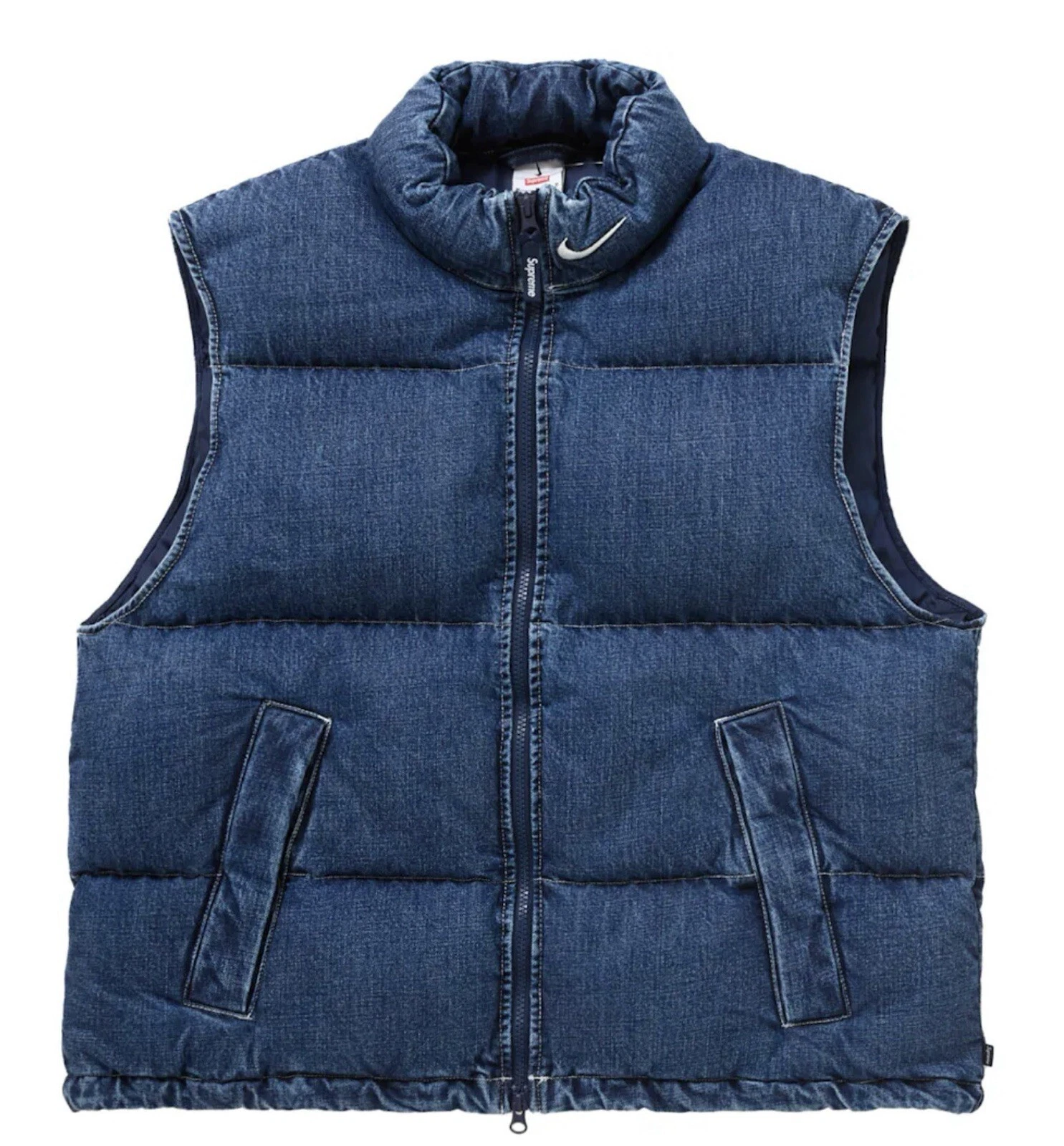 Nike x Supreme Denim Puffer Vest Indigo Taglia XX Large UK