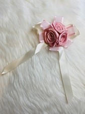 Pink Rose Flower Brooch Pin Satin Ribbon Bow Wedding Party New Handmade