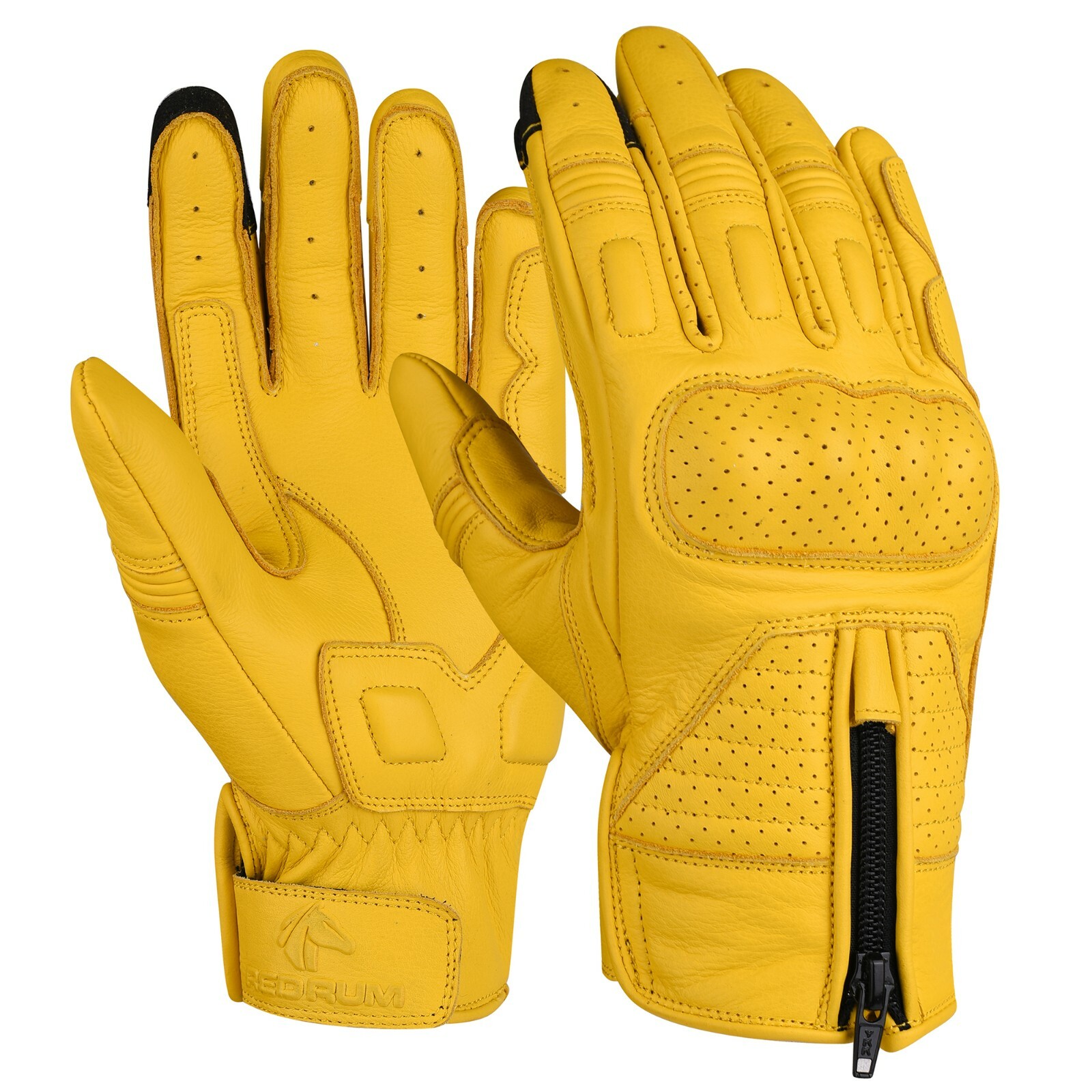 REDRUM Men Summer 100 Leather Motorcycle Gloves Zipper Motorbike Quad