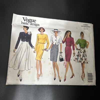 Vintage 80s Vogue Basic Design Pattern Outfits Dresses Size 12-16