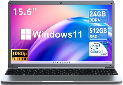 SGIN 15.6'' Laptop 24GB RAM 512GB SSD Intel Celeron Quad-Core 2.8 GHz HD 1080P