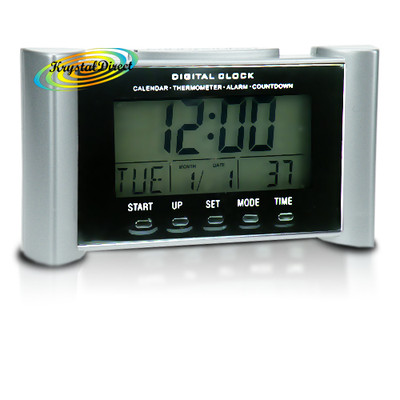 Digital Kalender Zeit Therm Lampe Alarm Schlummerfunktion Countdown Uhr Silber
