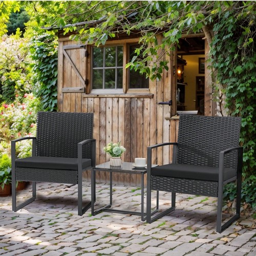 3 Pieces Patio Bistro Set, Wicker Outdoor Patio Furniture Set-Lightning Deals - Picture 3 of 46