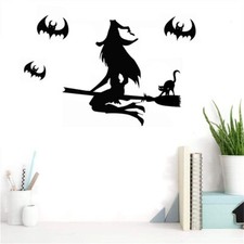 Halloween Decals Witch Broom Cat Devil Bats Vinyl Living Room Decor Wall Sticker
