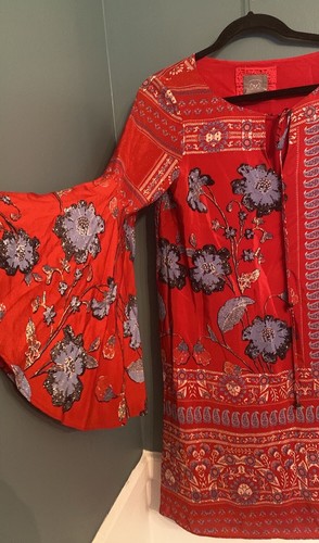 Anthropologie Vanessa Virginia Dress - Size 4 - Red - Floral Print - Bell Sleeve - Picture 3 of 7
