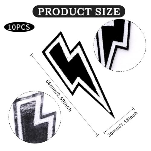 10 Pcs Black Lightning Bolt Iron on Patch Sew on Embroidered Patches