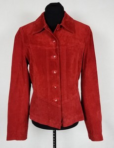 John-Carlisle-Womens-Medium-Blazer-Suede-Leather-Jacket-Button-Red-Casual-Coat