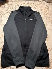NIKE Dri Fit Full Zip Athletic Light Weight Shirt Pockets Black Grey Mens Small
