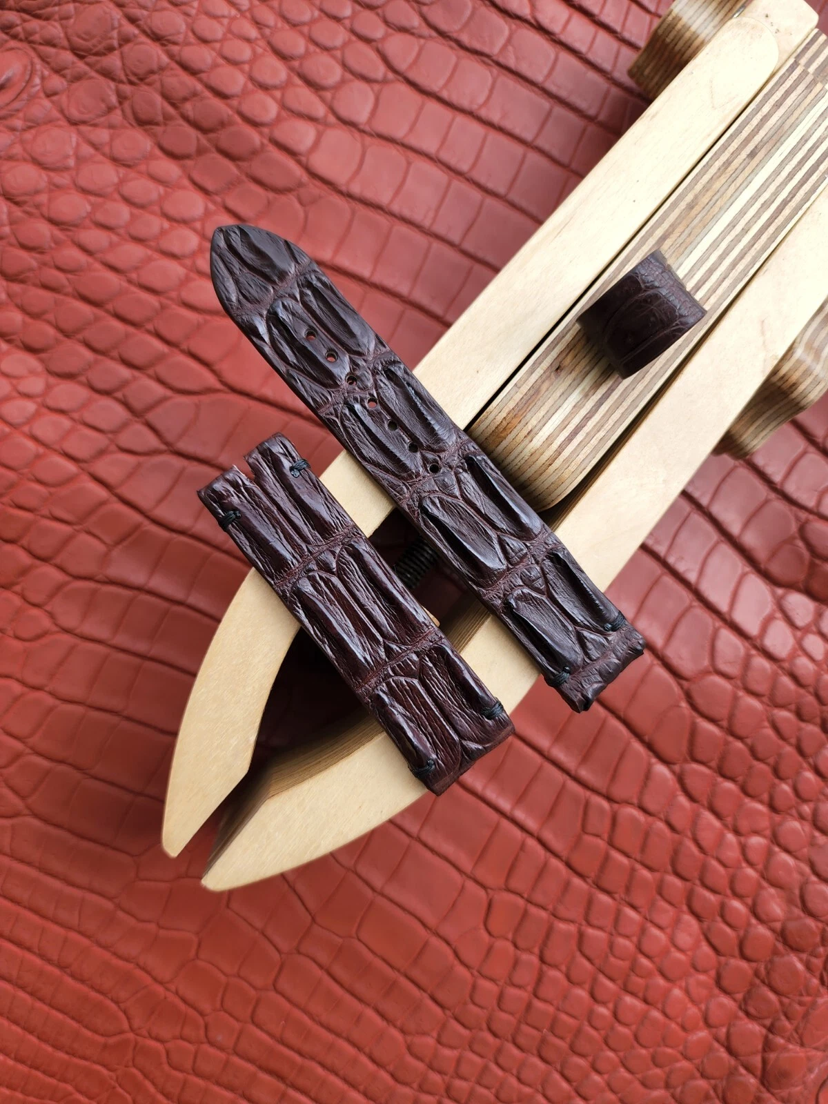 Brown 22/20mm Real Genuine Exotic Leather Skin Watch Strap Band,Handmade