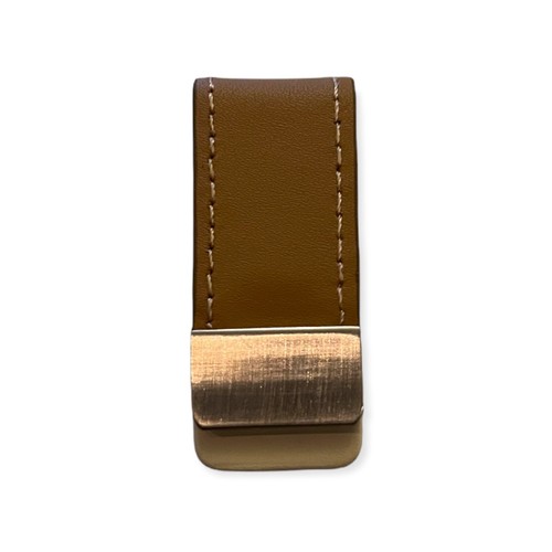 Tan Leather & Zinc-Alloy Money Clip Pair of Two New - Picture 3 of 12