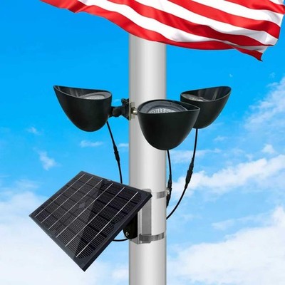 Solar Flag Pole Light - 3 LED Super Spotlights, 4400mA Battery, Adjustable Clamp