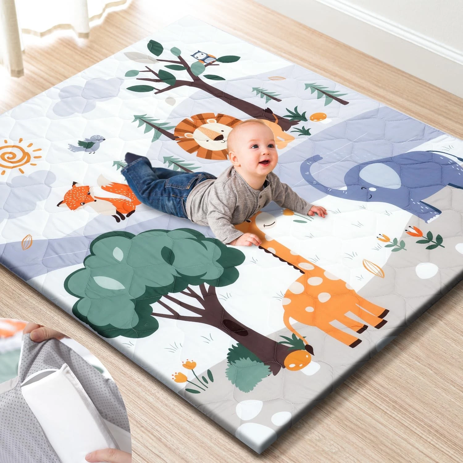 TINYHARBO Premium Foam Baby Play Mat 50" x 50" – Removable & Machine Washable...