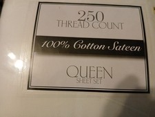 Queen Cotton Sheet Set 250 Thread Count 100 Cotton Sateen White New
