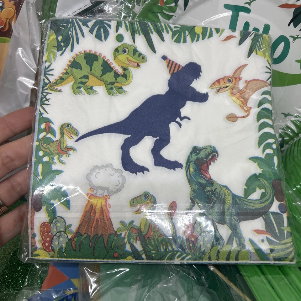 ENORME LOTE Dinosaurio Dos Rex Decoraciones de Cumpleaños Suministros de Fiesta NUEVOS 2º Platos Foto 3 de 4