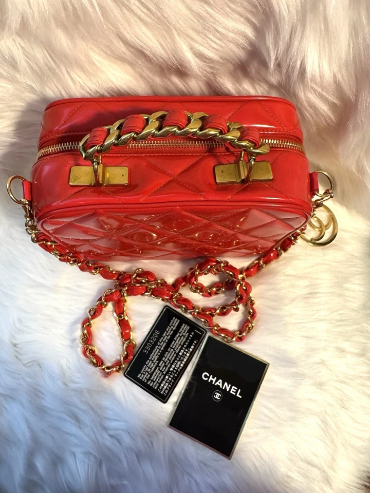 Bolso Bandolera Chanel Vintage Rojo Patente 2 Vías Fiambrera! Foto 3 de 4