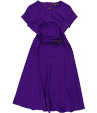 Ralph Lauren Womens Belted Georgette Fit & Flare Dress, purple, 4