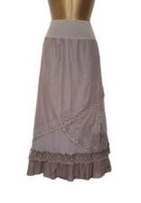 MAXI SKIRT by JOE BROWNS UK 12-14 VGC GREY LINED LACE TRIM COTTON ELASTIC WAIST