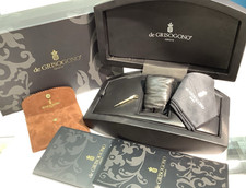 DE GRISOGONO Black Leather Full Watch Box Set w/ Booklets  Open Warranty Papers