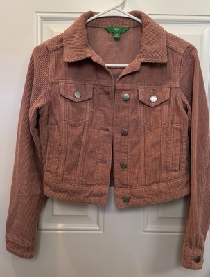 Dip Corduroy Cropped Jacket Womens XS Pink Button Front Regular Fit Collared