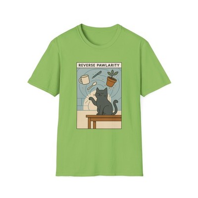 Unisex Softstyle T-Shirt Cat Anti Gravity Magic Surreal Minimalist Floating 