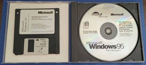Microsoft Windows 95 OS CD-ROM mit Setup Boot Diskette Product Key USB Unterstützung