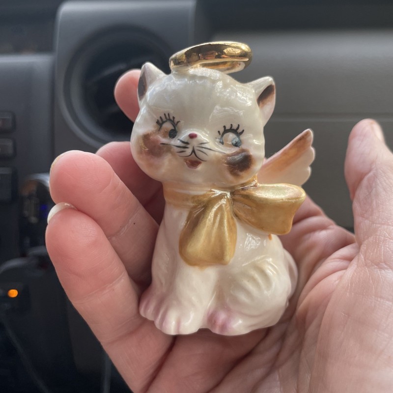 Vtg Napco Angel Kitten Kitty Cat Figurine Japan Halo Christmas Holiday