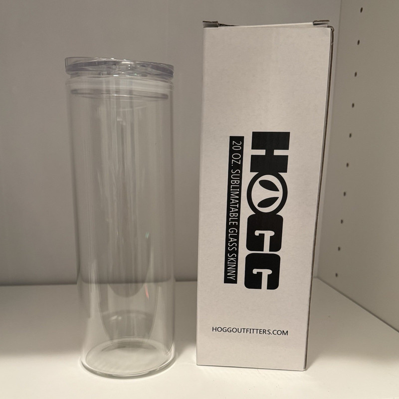 HOGG 20 oz Sublimatable Glass Skinny Clear Tapered Tumbler with Lid
