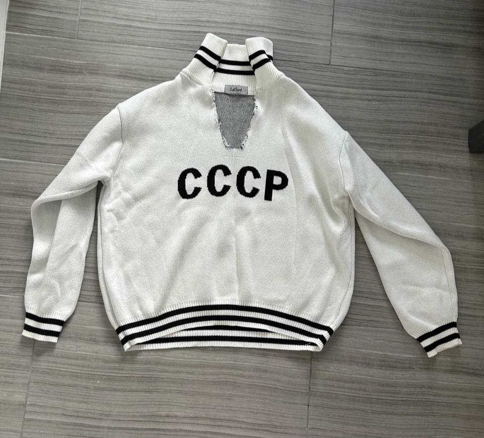Suéter Tejido Vintage CCCP USSR - Jersey Deportivo Retro Soviético, Blanco Negro Rayas Foto 2 de 4