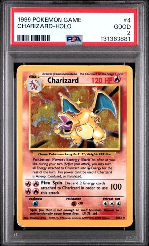1999 POKEMON BASE SET UNLIMITED #4 CHARIZARD-HOLO PSA 2