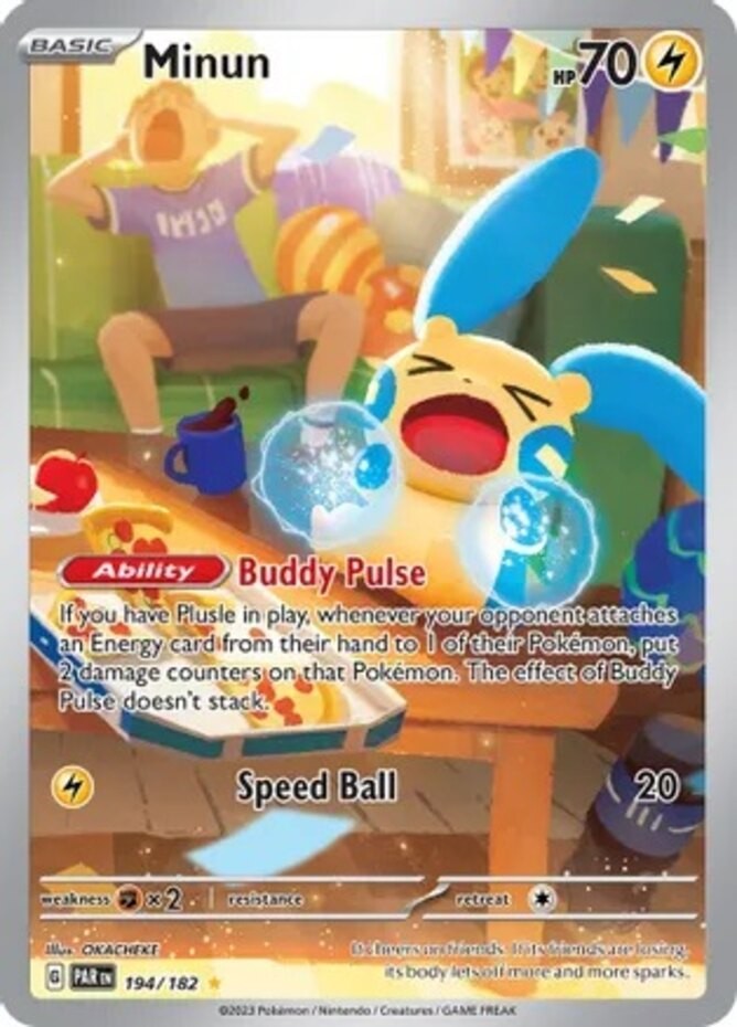 NM-Mint Minun - 194/182 - Illustration Rare Pokemon Paradox Rift