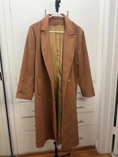 Vintage Brown 100% Pure Wool Trench Coat Women’s Size Small 34 Made in USA