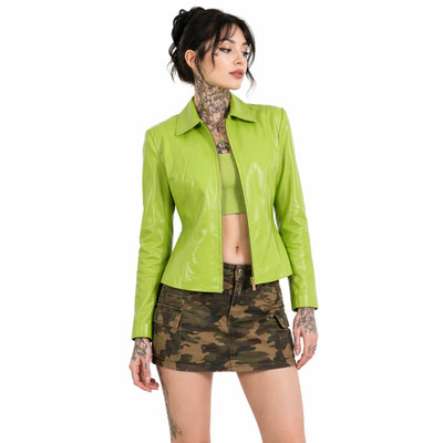 Colebrook Lime Green Leather Jacket Womens 8 Full Zip Front Moto